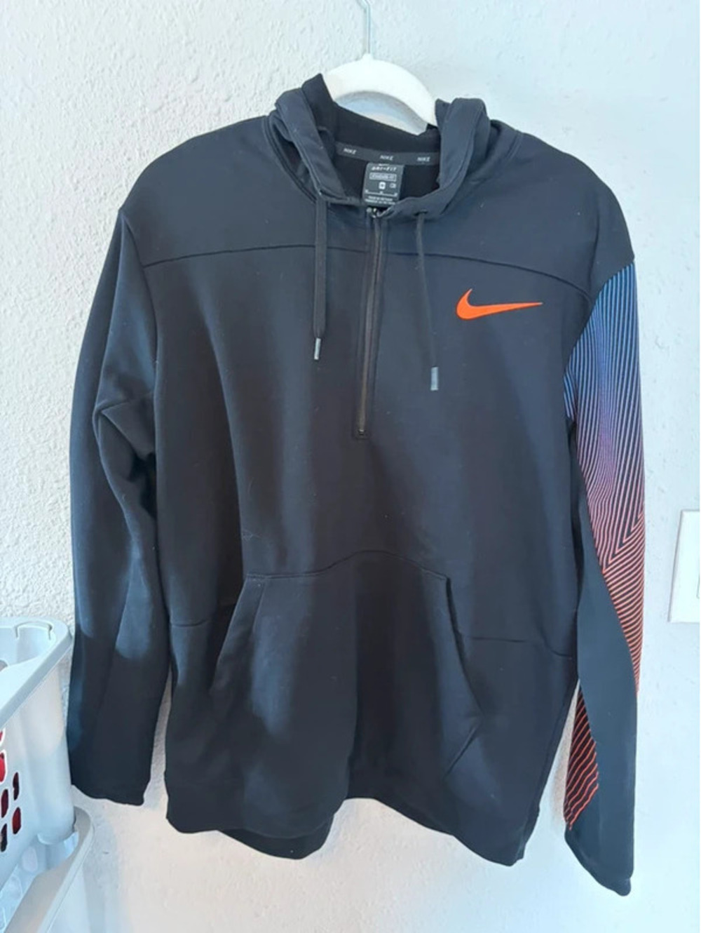 Men's Nike black full zip hooded jacket size M. Colorful arm print